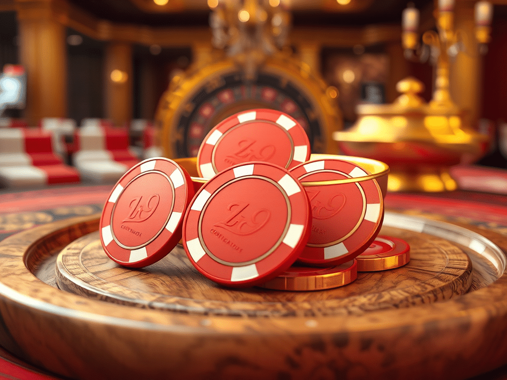 Hình ảnh minh họa luật chơi xóc đĩa Sunwin cho người mới bắt đầu với bốn đồng xu hai màu đỏ trắng trên đĩa gỗ sang trọng.