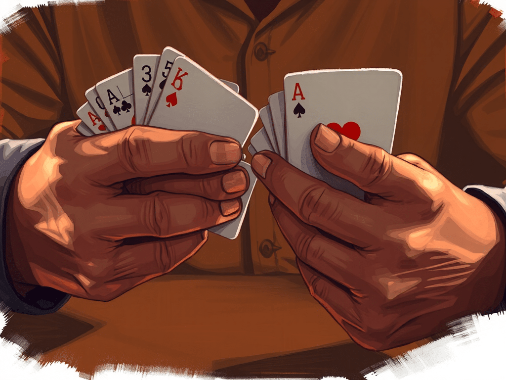 Tay người chơi Tiến Lên Miền Nam Sunwin đang giữ bài "heo" và tính toán chiến thuật xả bài thông minh để tránh bị phạt thối.