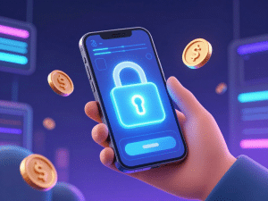 Người dùng cầm điện thoại thông minh liên kết số điện thoại Sunwin, biểu tượng khóa bảo mật và phần thưởng sáng lên trong giao diện công nghệ tương lai 2026