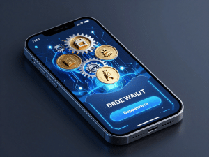 Smartphone hiện đại hiển thị nạp tiền Sunwin qua ngân hàng tự động, dòng coin số chảy qua bánh răng và mạch điện, giao diện tương lai 2026 ánh sáng neon xanh