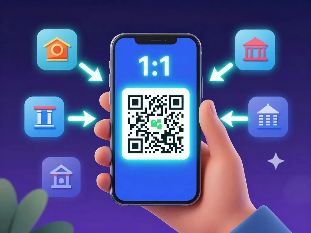 Điện thoại quét mã VietQR nạp tiền Sunwin siêu tốc, danh sách ngân hàng hỗ trợ sunwin 2026 xung quanh, hiệu ứng chuyển khoản 1:1 nhanh chóng minh họa hiện đại