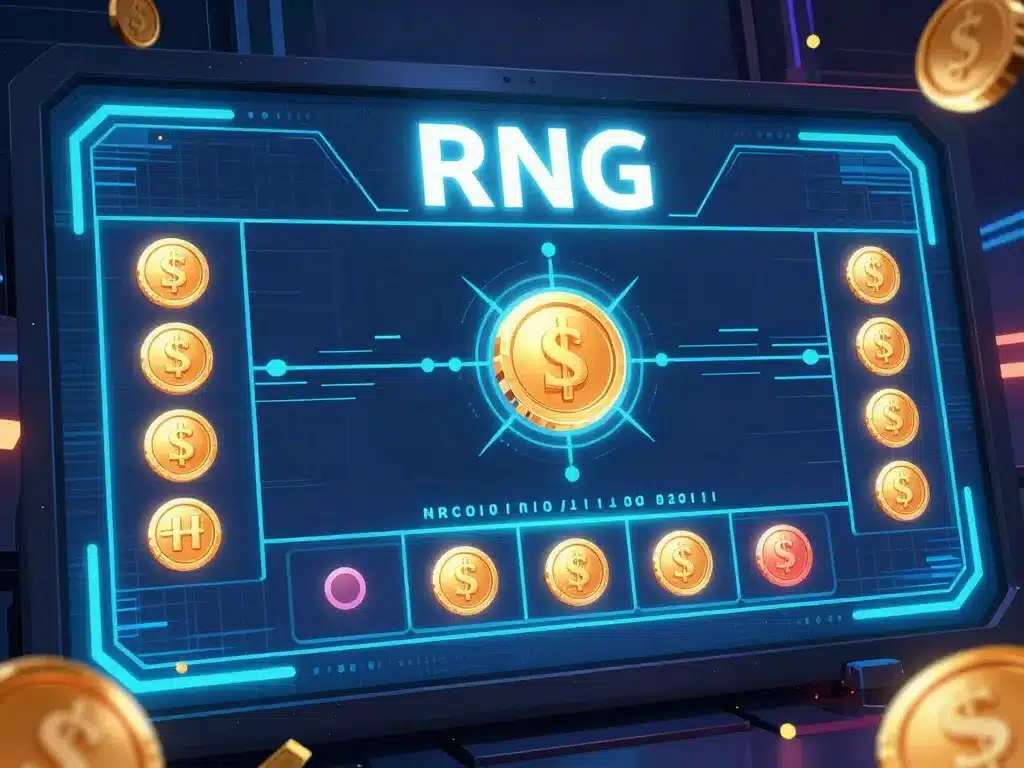 Giao diện kỹ thuật số tương lai phân tích thuật toán RNG cho bí kíp soi cầu xóc đĩa Sunwin 2026 với biểu đồ sáng, biểu tượng đồng xu và dòng dữ liệu